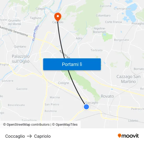 Coccaglio to Capriolo map