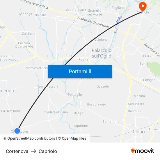 Cortenova to Capriolo map