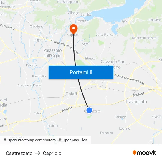 Castrezzato to Capriolo map