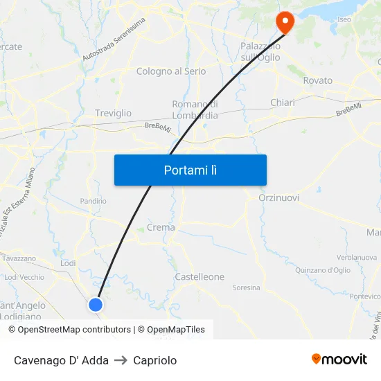 Cavenago D' Adda to Capriolo map