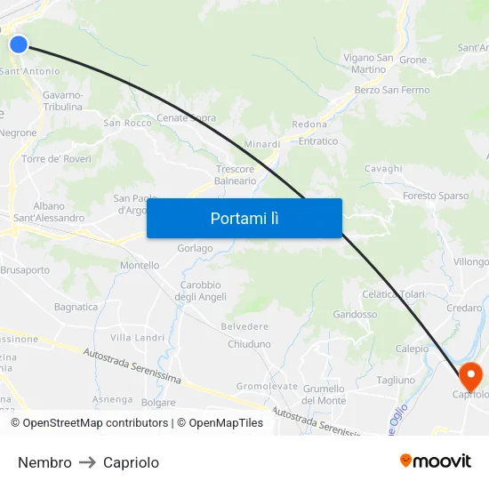 Nembro to Capriolo map