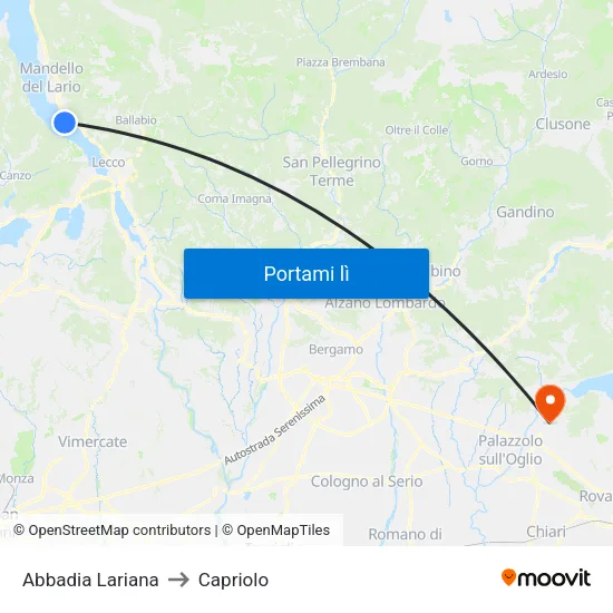 Abbadia Lariana to Capriolo map