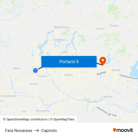 Fara Novarese to Capriolo map