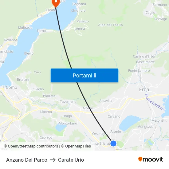 Anzano Del Parco to Carate Urio map