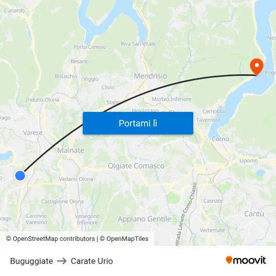 Buguggiate to Carate Urio map