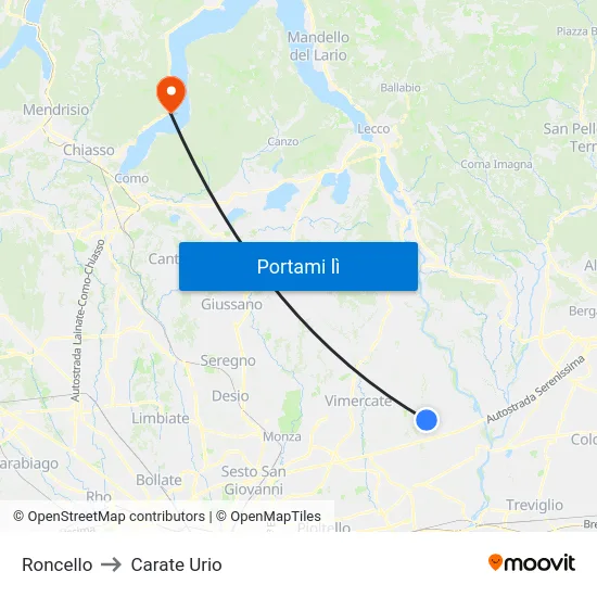 Roncello to Carate Urio map