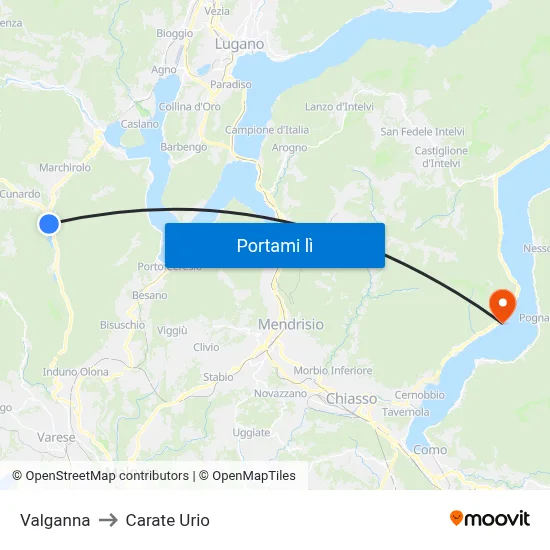 Valganna to Carate Urio map