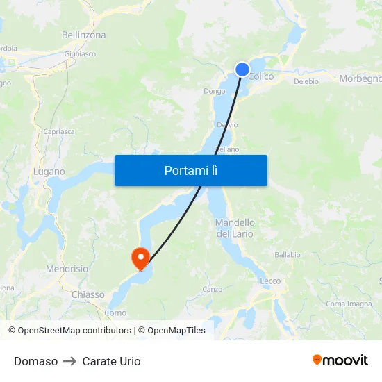 Domaso to Carate Urio map