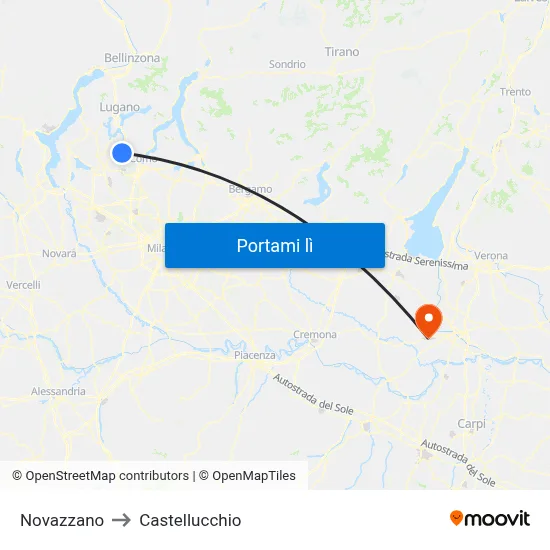 Novazzano to Castellucchio map