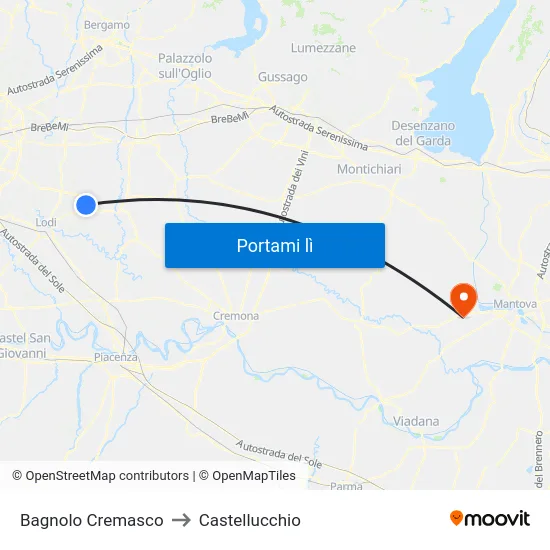 Bagnolo Cremasco to Castellucchio map