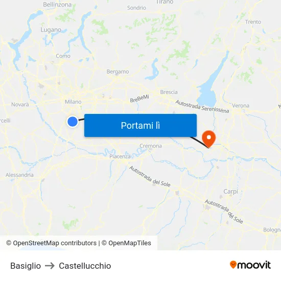 Basiglio to Castellucchio map