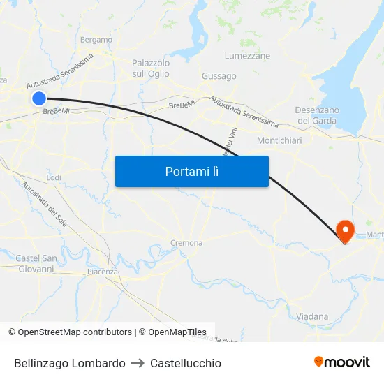 Bellinzago Lombardo to Castellucchio map