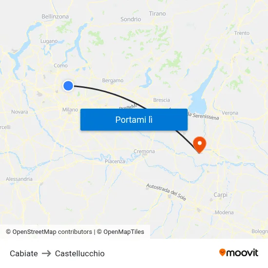 Cabiate to Castellucchio map