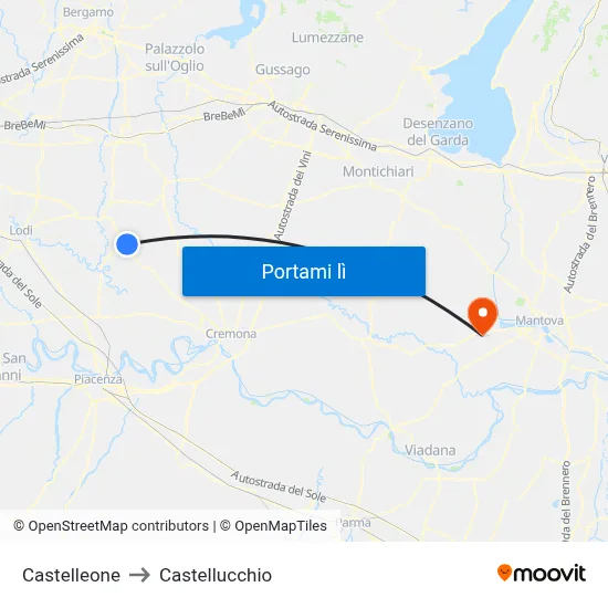 Castelleone to Castellucchio map