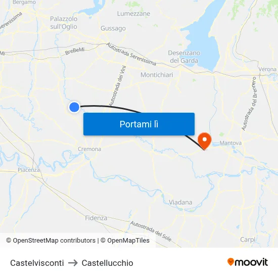 Castelvisconti to Castellucchio map