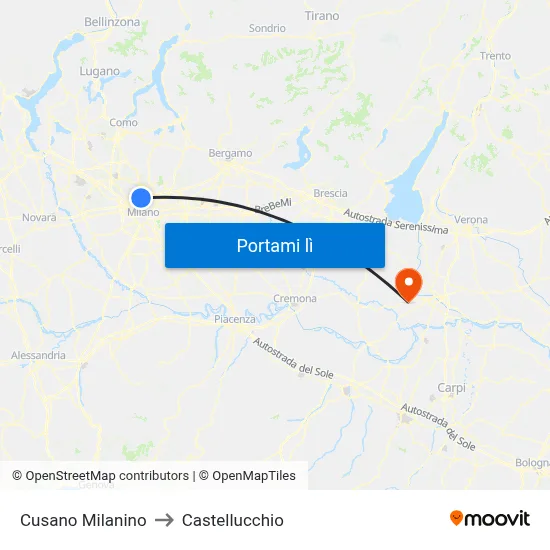 Cusano Milanino to Castellucchio map