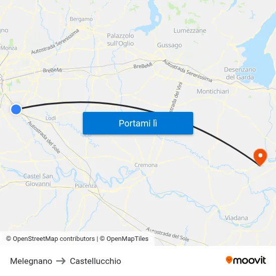 Melegnano to Castellucchio map