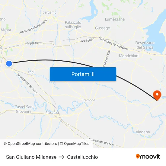 San Giuliano Milanese to Castellucchio map