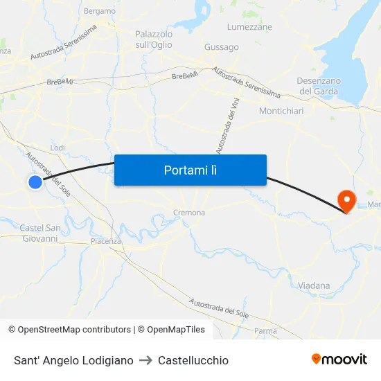 Sant' Angelo Lodigiano to Castellucchio map