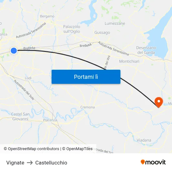 Vignate to Castellucchio map