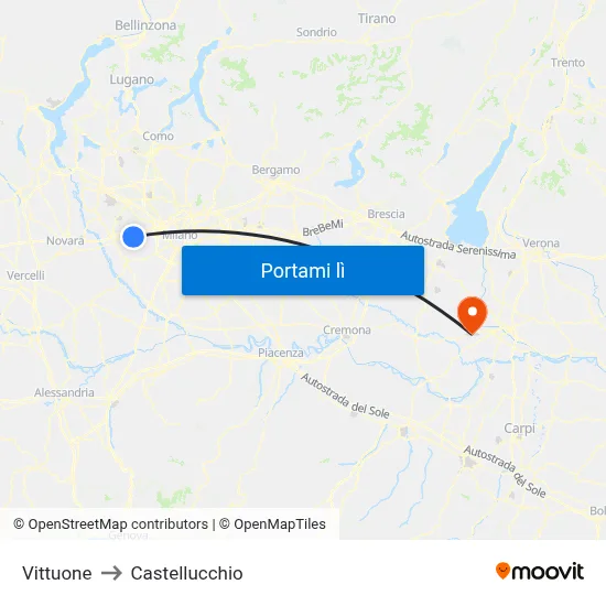 Vittuone to Castellucchio map