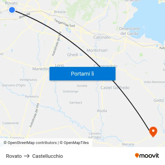 Rovato to Castellucchio map
