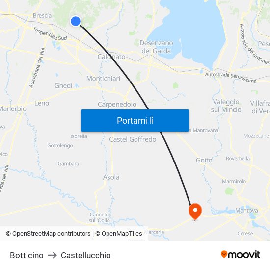 Botticino to Castellucchio map