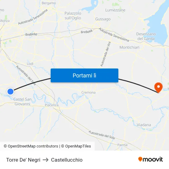 Torre De' Negri to Castellucchio map