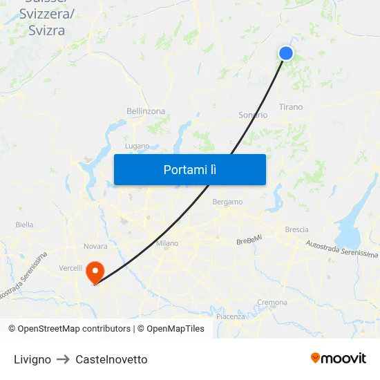 Livigno to Castelnovetto map
