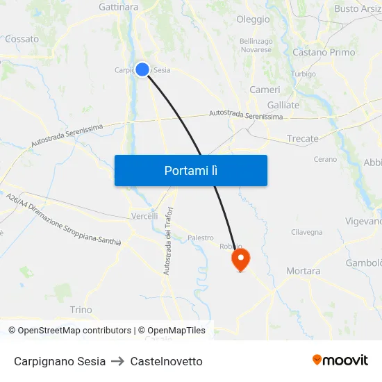 Carpignano Sesia to Castelnovetto map