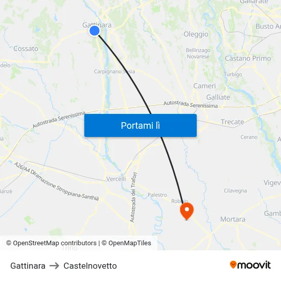 Gattinara to Castelnovetto map