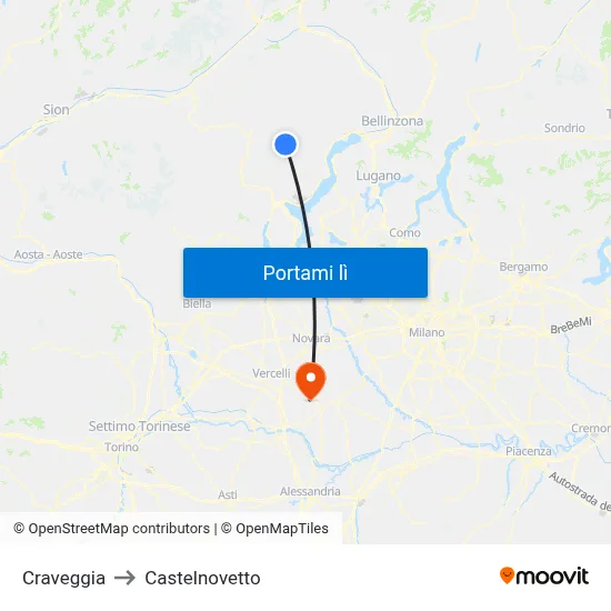 Craveggia to Castelnovetto map