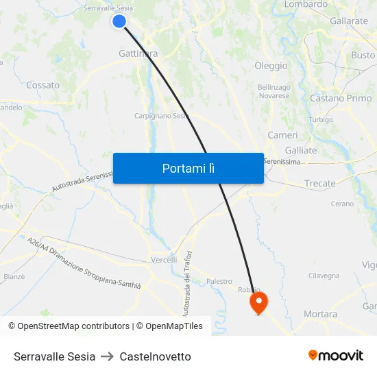 Serravalle Sesia to Castelnovetto map