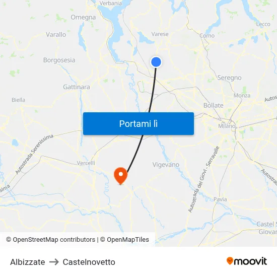 Albizzate to Castelnovetto map