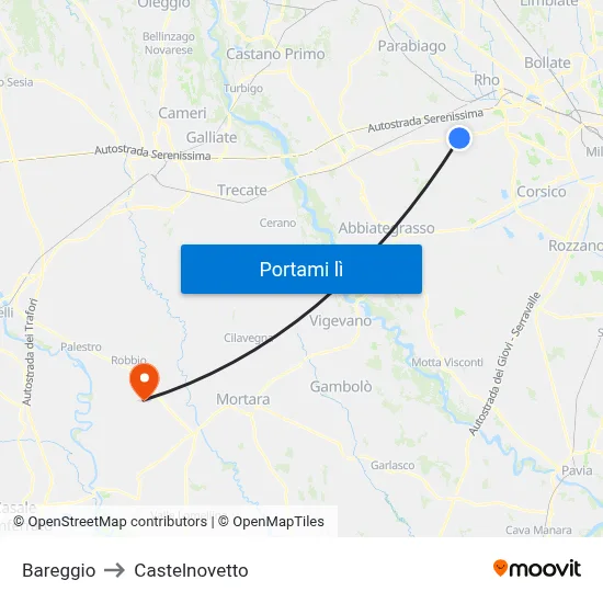Bareggio to Castelnovetto map