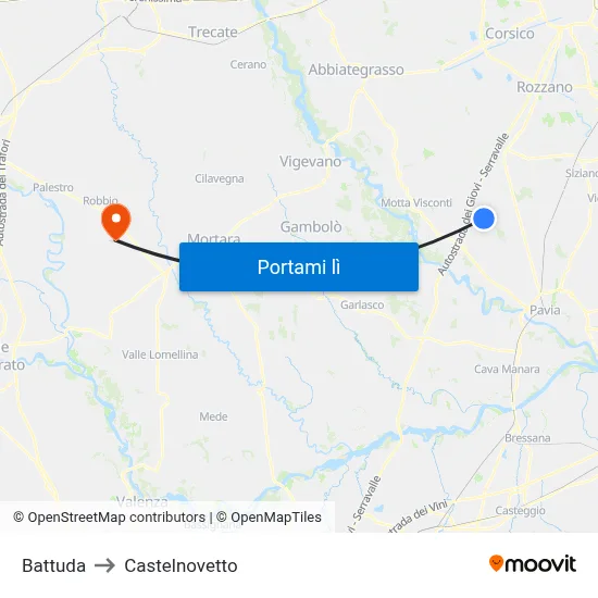 Battuda to Castelnovetto map