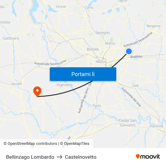Bellinzago Lombardo to Castelnovetto map