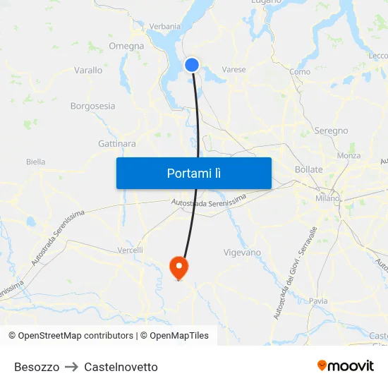 Besozzo to Castelnovetto map