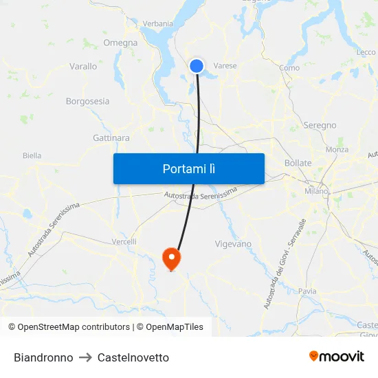Biandronno to Castelnovetto map