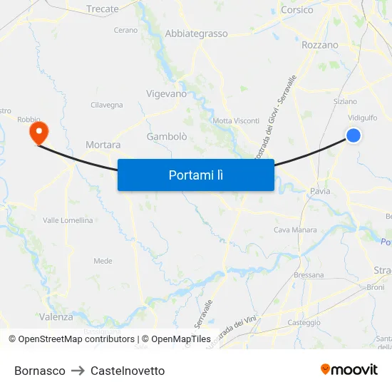 Bornasco to Castelnovetto map