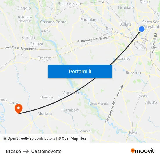 Bresso to Castelnovetto map