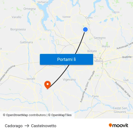 Cadorago to Castelnovetto map