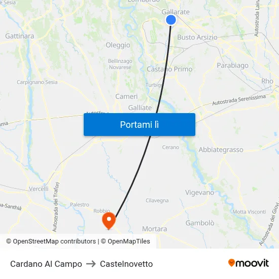 Cardano Al Campo to Castelnovetto map