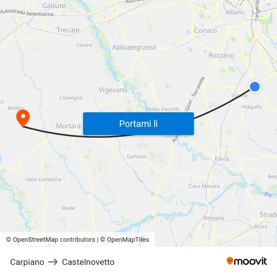 Carpiano to Castelnovetto map
