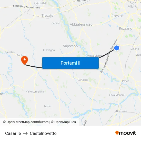 Casarile to Castelnovetto map