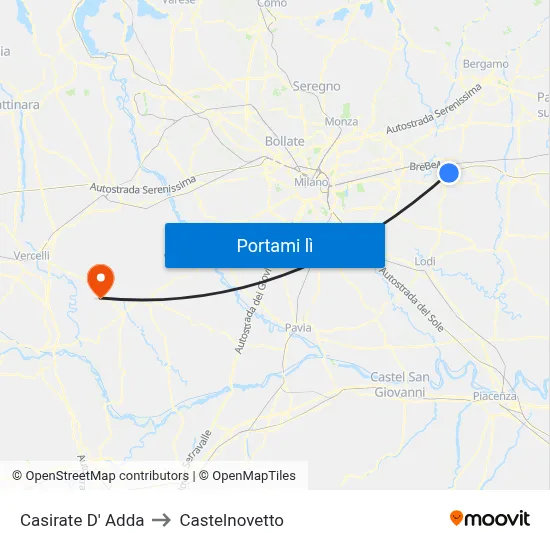 Casirate D' Adda to Castelnovetto map