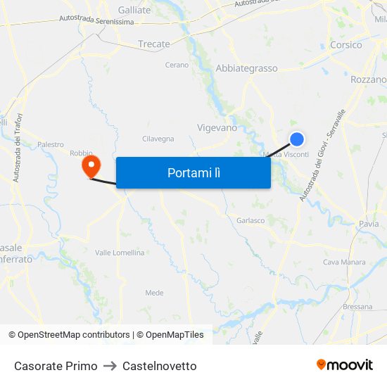 Casorate Primo to Castelnovetto map