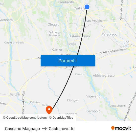 Cassano Magnago to Castelnovetto map