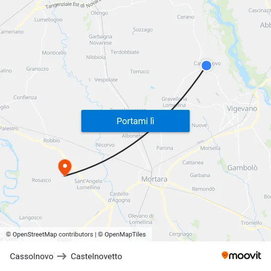 Cassolnovo to Castelnovetto map