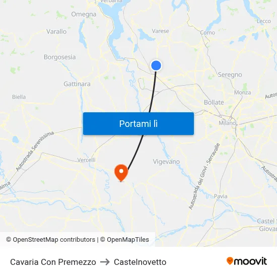 Cavaria Con Premezzo to Castelnovetto map